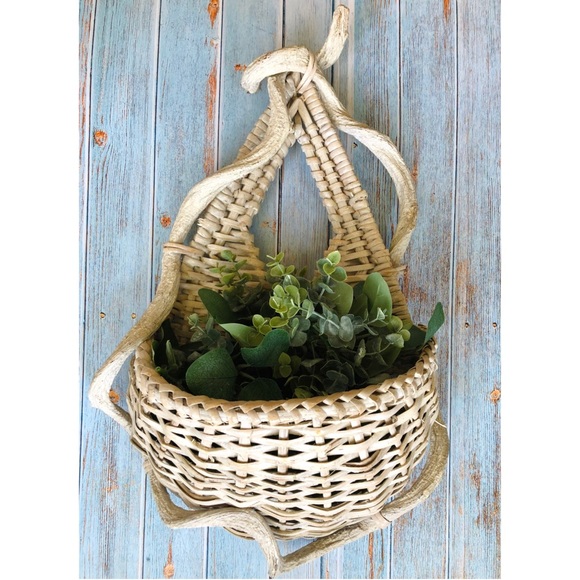 Vintage Other - ✨VTG✨ Boho Rattan Woven Wall Basket Planter Art